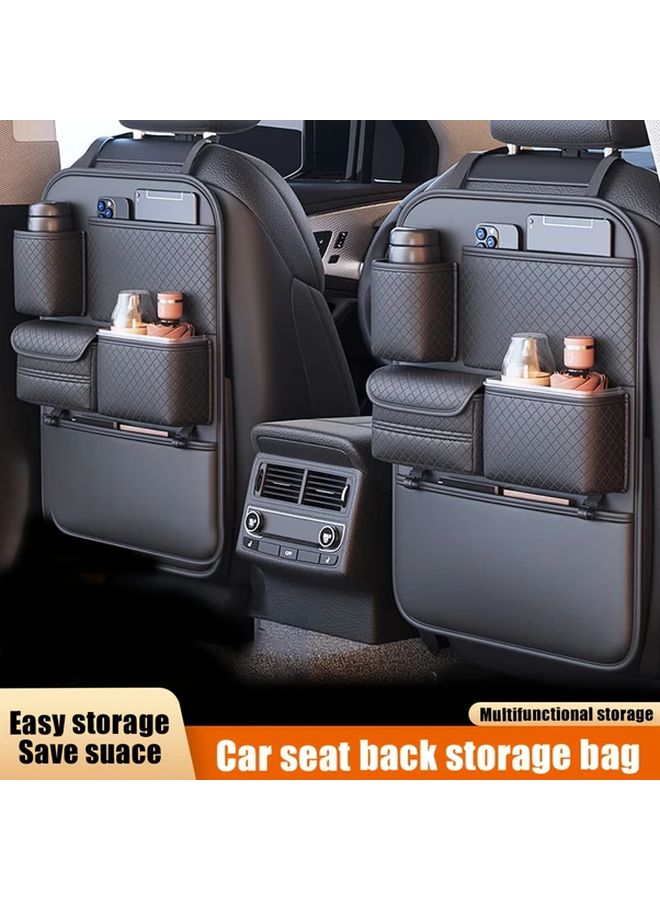 Brown Universal Car Seat Back Storage Bag Multifunctional Faux Leather Hanging Pouch - Image 4